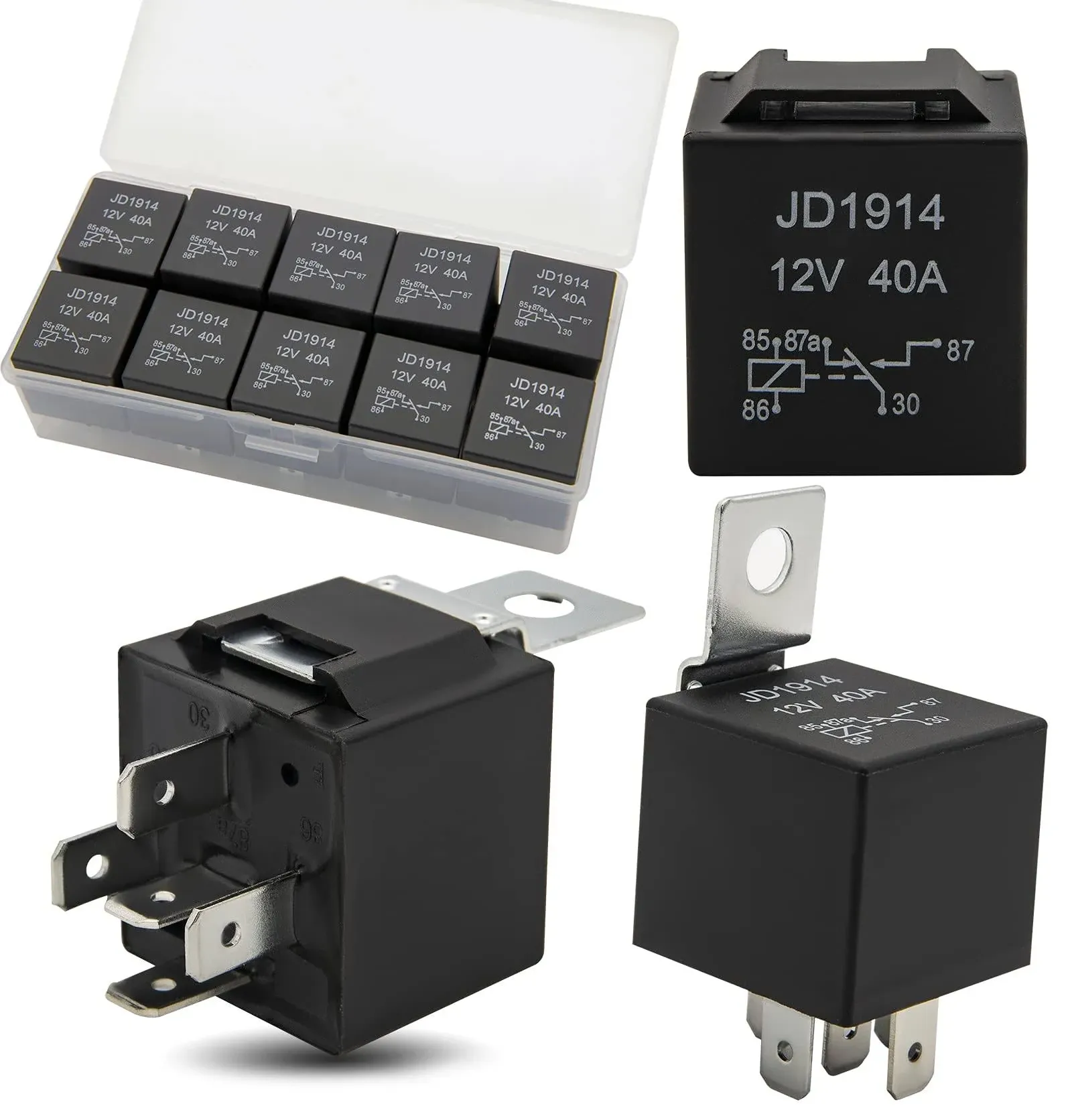 10 Pack 30/40 AMP Waterproof 5-Pin 12V Relay Switch 40A/30A（Spdt）F<wbr/>or 12 Volt Aut