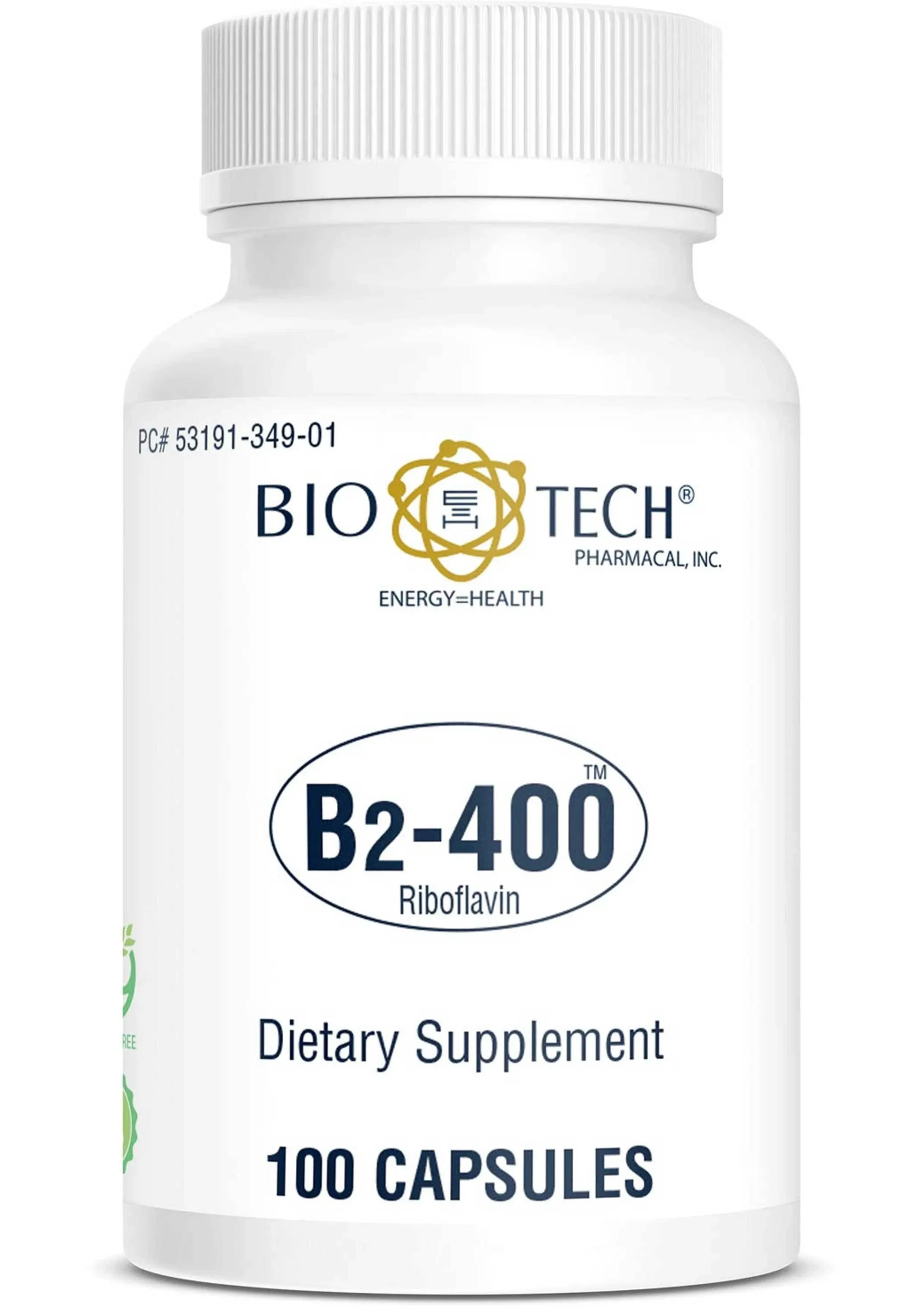 Bio-Tech Pharmacal B2-400, 100 Capsules – All-Natural Supplement – Supports Clarity and Productivity – No Dairy, Fish, Gluten, Peanut, Shellfish, GMOS, & Soy – No Artificial Colors