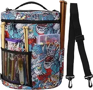 KOKNIT Portable Knitting &amp; Crochet Storage Bag, Yarn Organizer Tote with Cover a