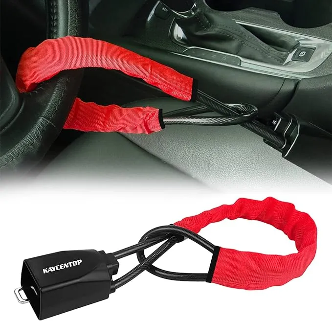 KAYCENTOP Car Steering Wheel Lock, Seat Belt Lock, Anti-Theft Device, Max 17 inch Length, Small and Light-Weight, Multi-Functional, Fit Most Vehicle