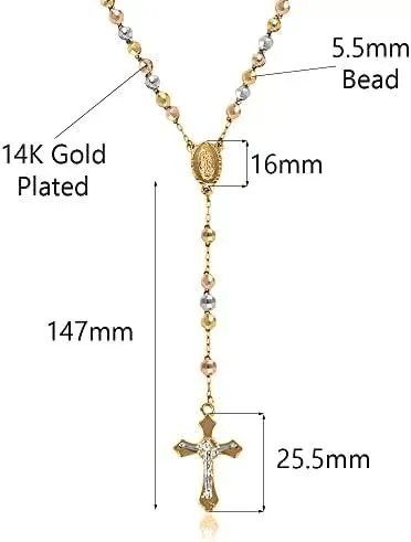 Savlano 14K Gold Plated Beaded Rosary Cross Necklace