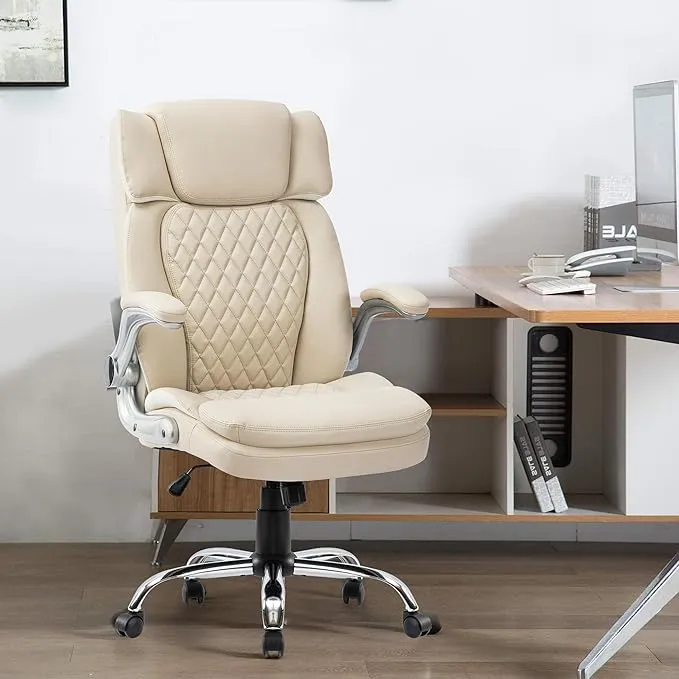  High Back Ergonomic Office Chair, Flip Arms Big &amp; Tall Executive Brown-7011