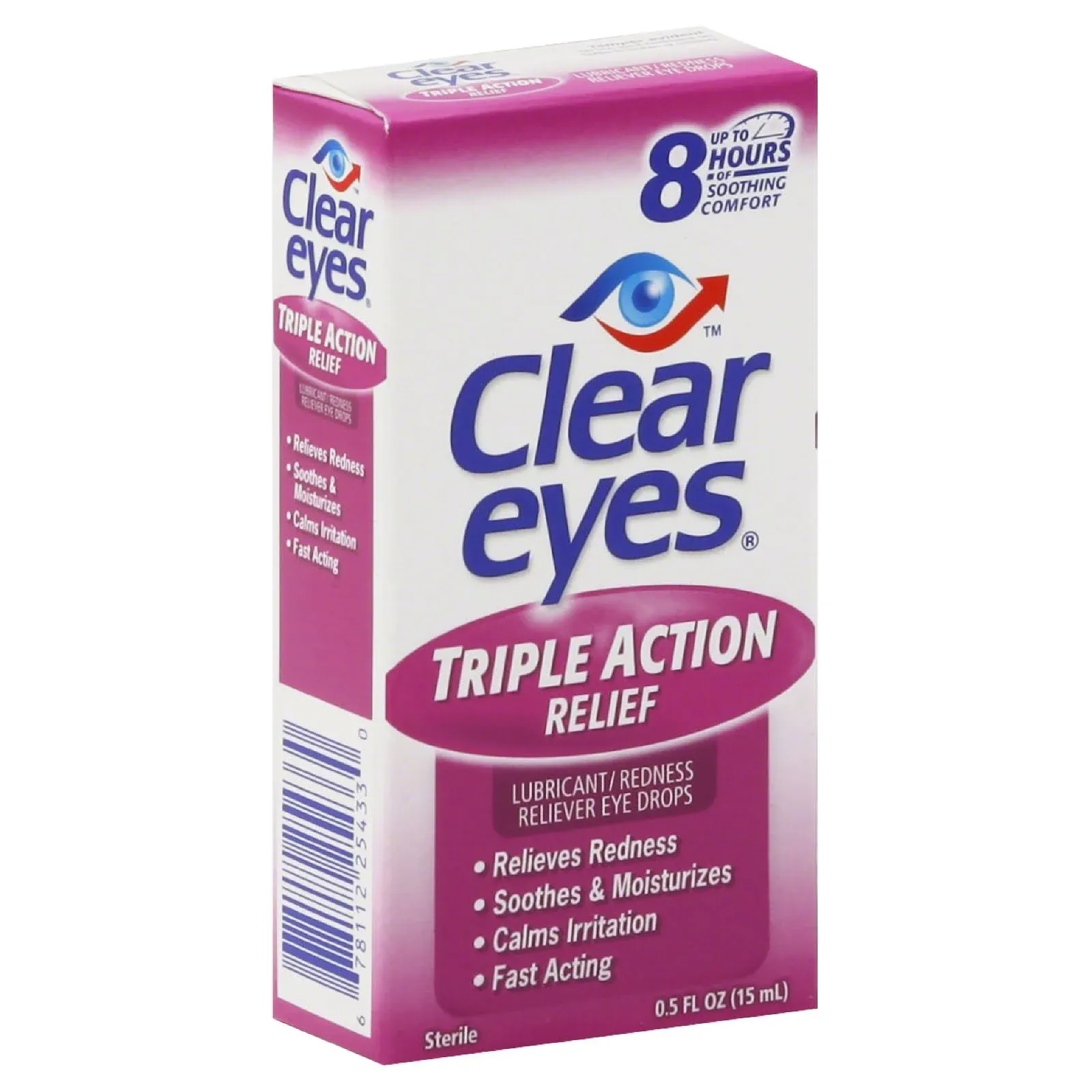 Clear Eyes Triple Action Relief Eye Drops - 0.5 oz dropper