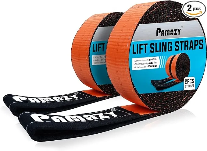 2 Pack 2”x15FT Supper Sturdy Lift Sling Straps, 18800 Pound Capacity Heavy Duty Eye-Eye Nylon Strap for Hoist, 2-Ply Polyester Rigging Straps, Tree Saver Recovery Straps Web Sling Winch