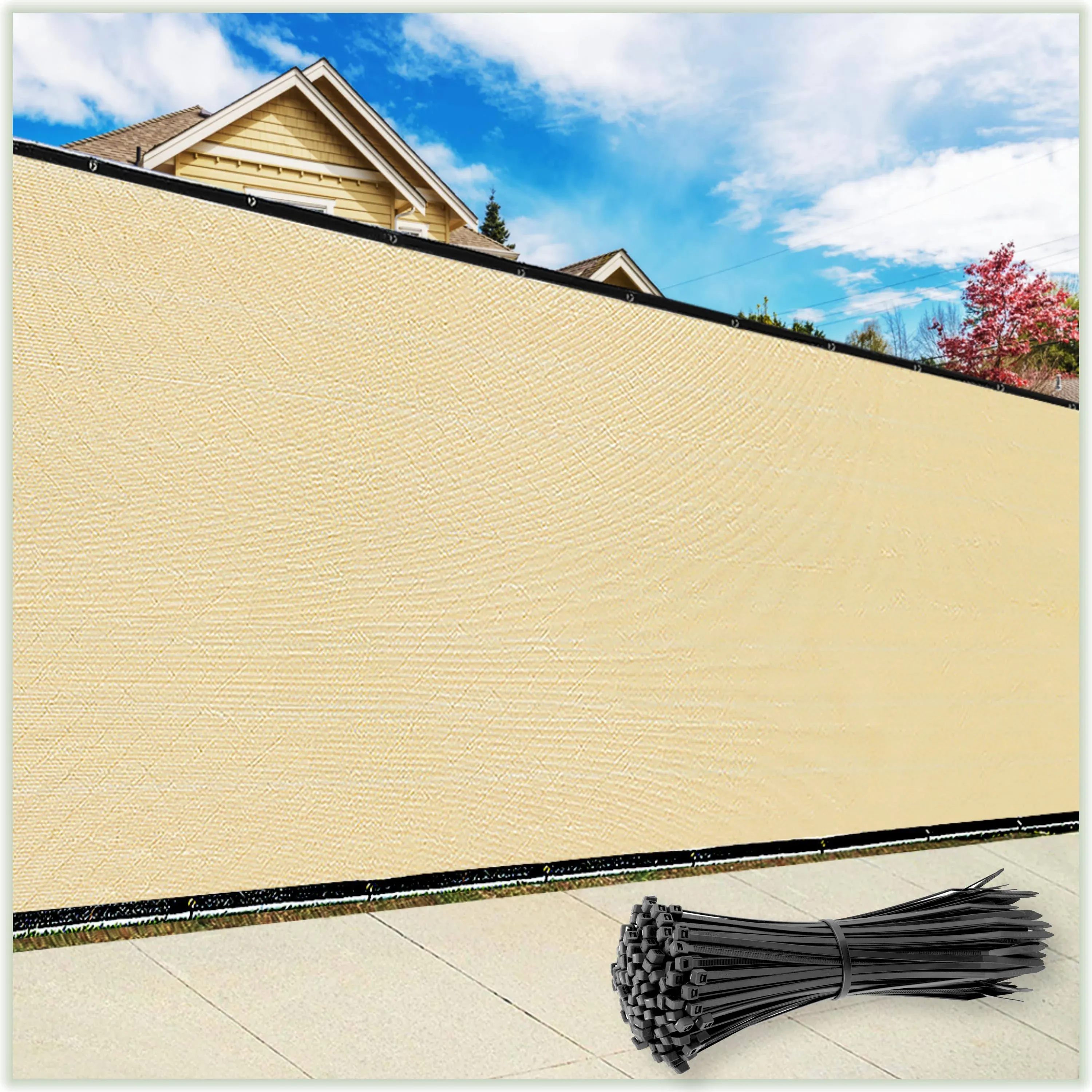 ColourTree 8' x 50' Beige Fence Privacy Screen Windscreen Cover Fabric Shade Tarp Netting Mesh Cloth - Commercial Grade 170 GSM - Cable Zip Ties Included - Custom