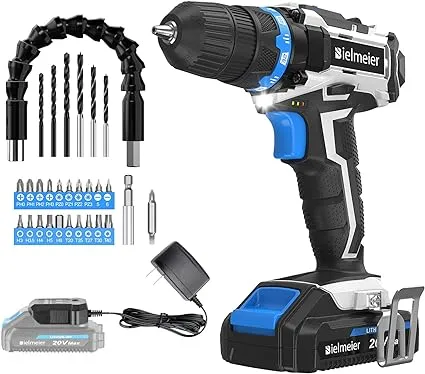 Combo Cordless Drills with 20V Lithium Ion Battery and Charger Bit Set