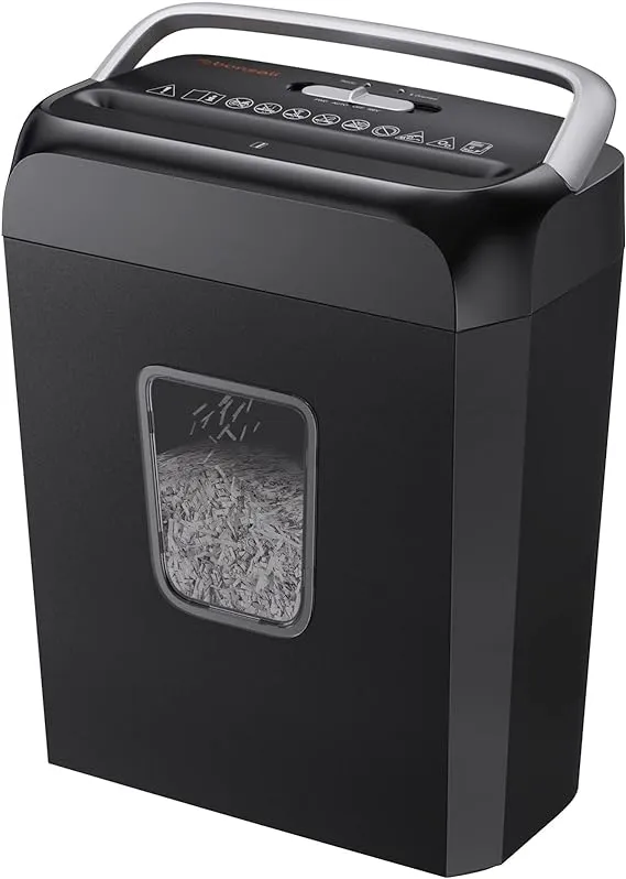 Bonsaii Paper Shredder for Home Use,6-Sheet Crosscut Paper and credit card Shredder for Home Office with Handle for Document,Mai