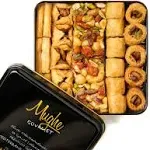 Mughe Gourmet Luxury Baklava Pastry Metal Gift Box - 1.65lb/750g - Rich Pistachios, Walnuts, Cashews Double Layered Halal Baklawa Dessert Basket- Perfect for Christmas, Sweet Food Gifts for Women, Men