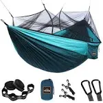 AnorTrek Camping Hammock with Mosquito Net, Double & Single Lightweight Portable Hammocks with Tree Straps, Parachute Hammock for Camping, Backpackin