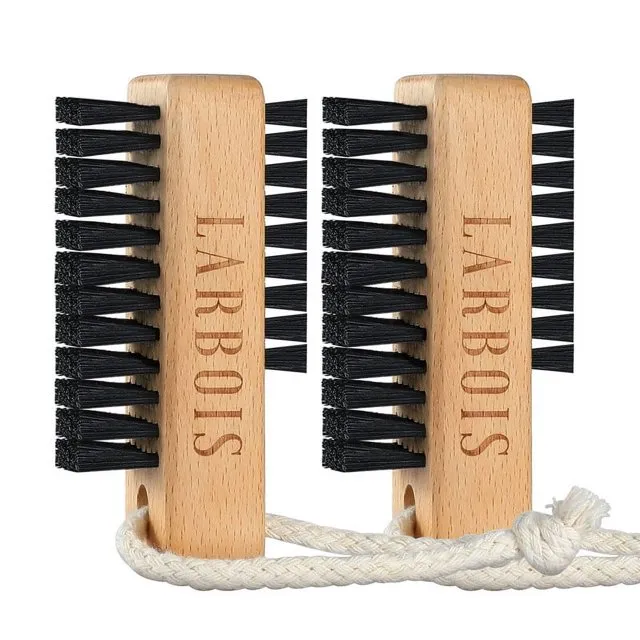 Larbois Nail Brush for Cleaning Fingernails, 2Pack Wooden Nail Brushes Fingernail Brush for Cleaning Nail Scrub Brush Two-sided with Hanging Rope