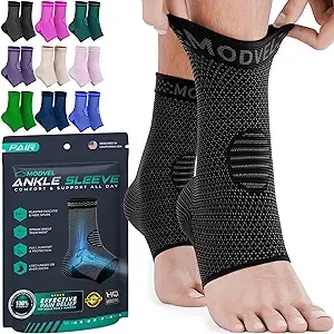 Modvel Ankle Brace for Women & Men - 1 Pair of Ankle Support Sleeve & Ankle Wrap - Compression Ankle Brace for Sprained Ankle, Achilles Tendonitis, Plantar Fasciitis, & Injured Foot