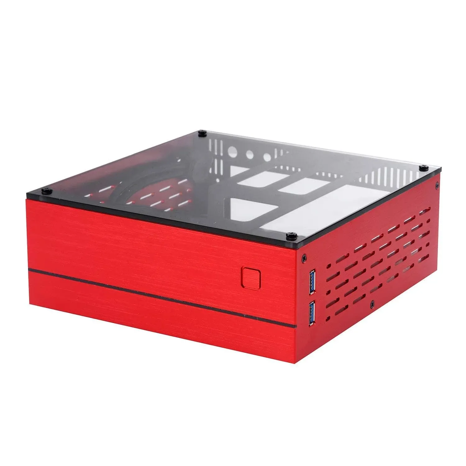 A01 Aluminum Mini-ITX HTPC Desktop Computer Chassis (Red Tempered Glass)