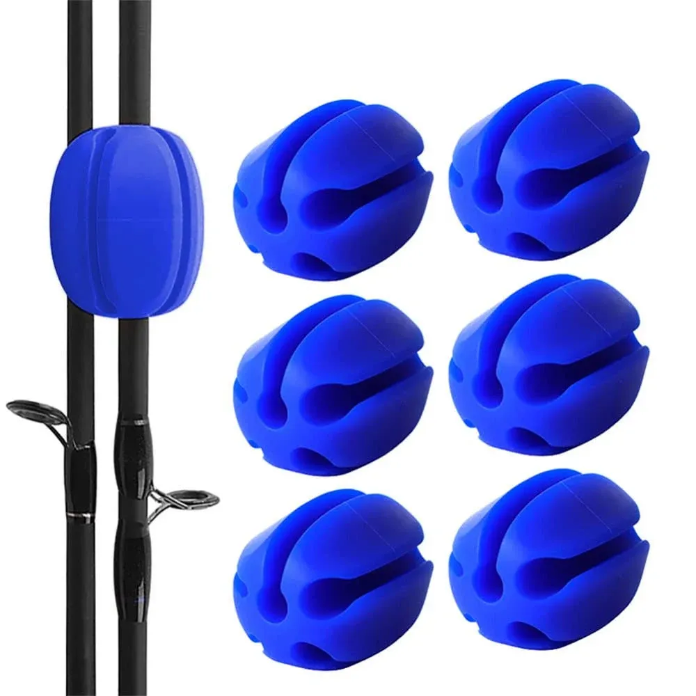 6Pcs Silicone Fishing Rod Holder Straps Blue Portable Fishing Rod Fixed Ball ...