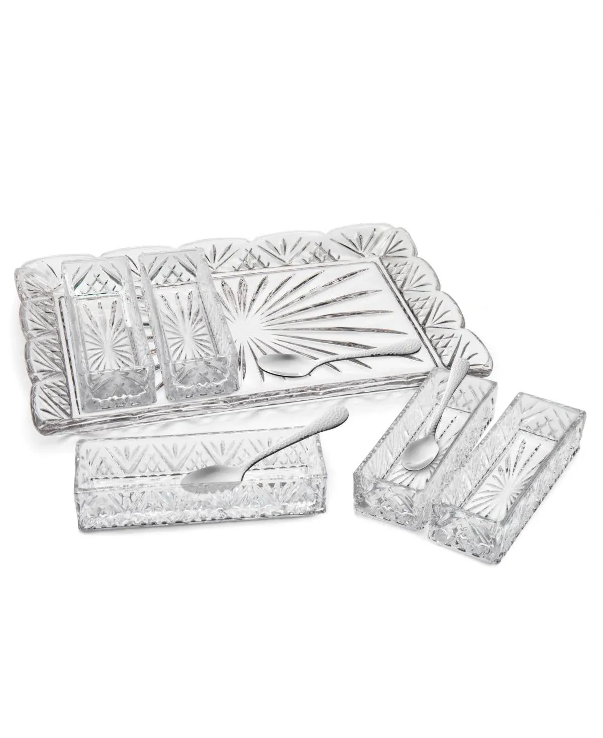 Godinger Serving Tray, Serving Platter, 5 Rectangle Dishes, 5 Spoons, Serving Appetizers, Dips, Condiments,11 Piece Set