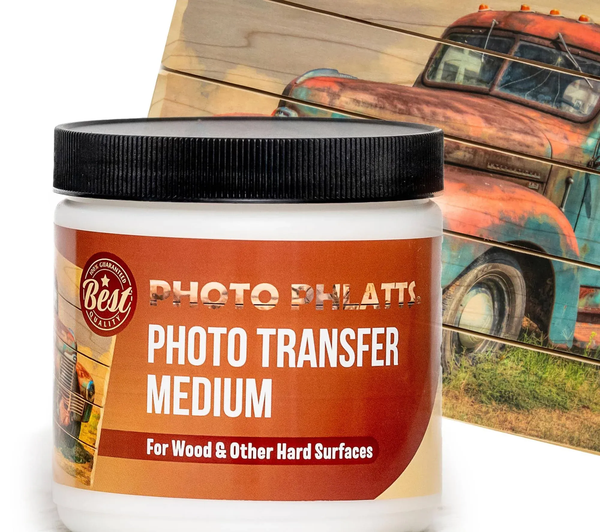 PHOTO PHLATTS Photo Transfer Medium Gel for Transferring Photos to Wood and Other Hard Surfaces | Premium Image Transfer Medium Gel for Wood DIY Crafts and Personalized Gifts | 8oz