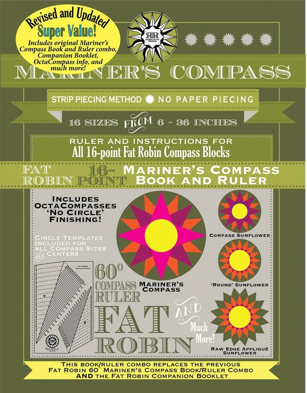 "Fat Robin 16-Point Mariner's Compass Book & Ruler Combo"