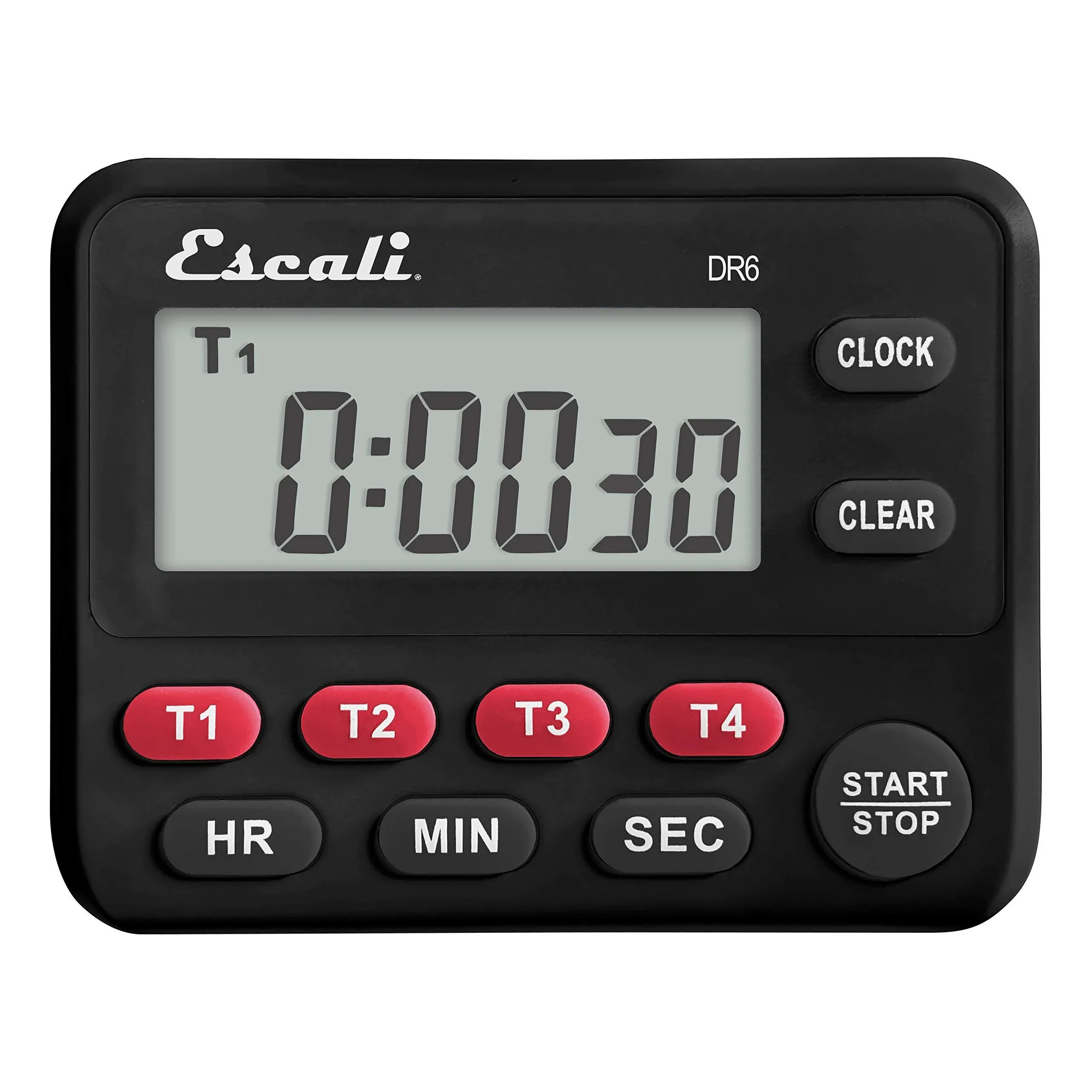 Escali Multi-Task Four Event Digital Kitchen Timer with Clock Mode, Magnetic Back, Overtime Counter