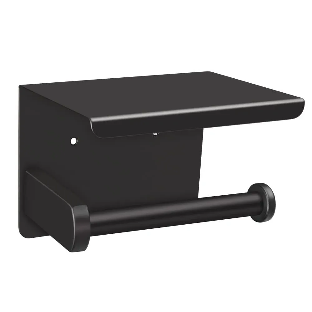 Toplimit Matte Black Toilet Paper Holder with Shelf, [Wall Mounted + Self ...