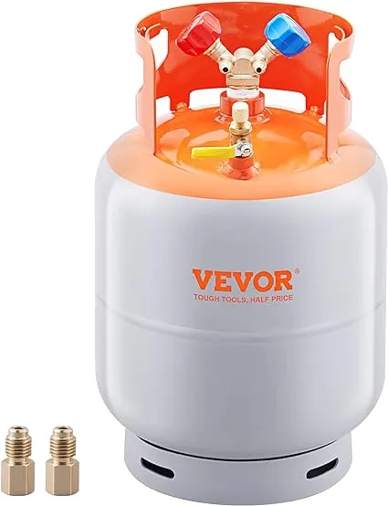 VEVOR Refrigerant Recovery Tank, 30 LBS Capacity, 400 psi Portable Cylinder Tank with Y-Valve for Liquid/Vapor, High-Sealing Recovery Can for R22/R134A/R410A, Orange+Gray