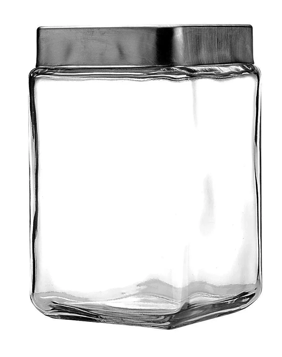 Anchor Hocking 85754 1.5 Qt. Stackable Glass Jar with Brushed Aluminum Lid - 6/Case