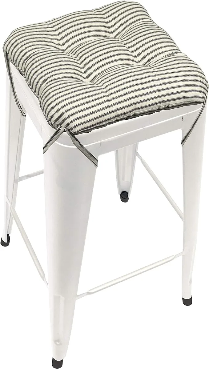 Ticking Stripe Black Square Industrial Bar Stool Cushion - 12"