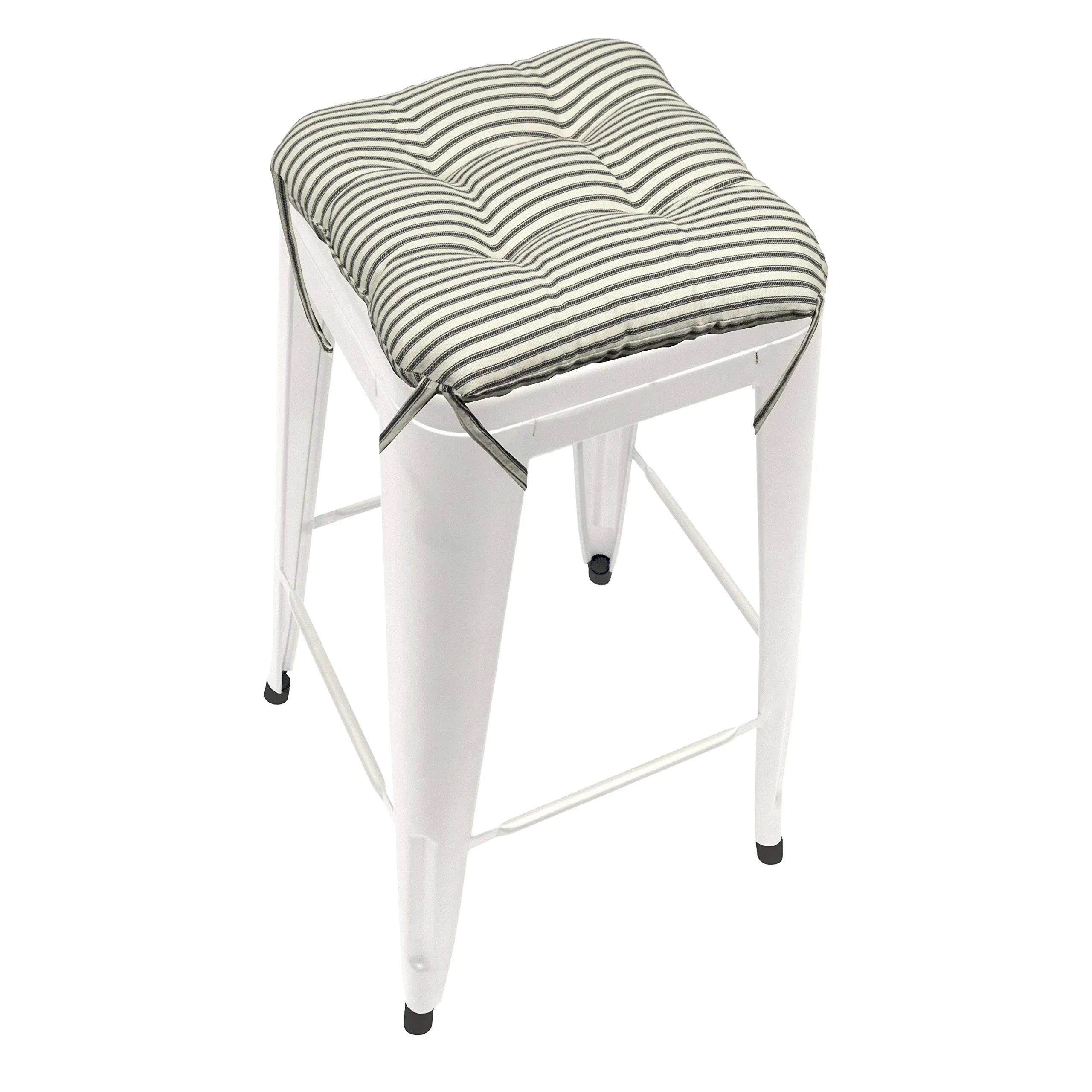 Ticking Stripe Black Square Industrial Bar Stool Cushion - 12"