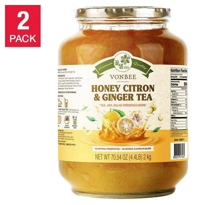 Vonbee Honey Ginger Citron Tea (Family Size 70.54 Oz 4.4 Lbs) Product of Korea 2.2 lb (1 kg)