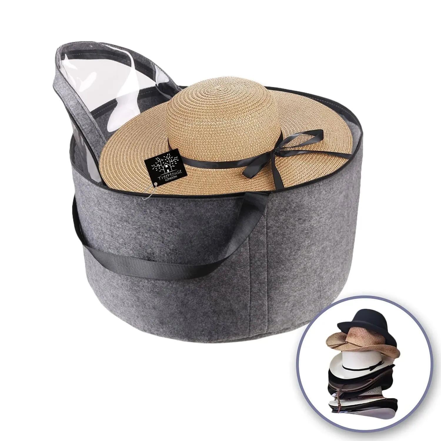 Treehouse London XL Felt Hat Storage Box with Lid (17.5"D x 11.5 H) - Luxury ...