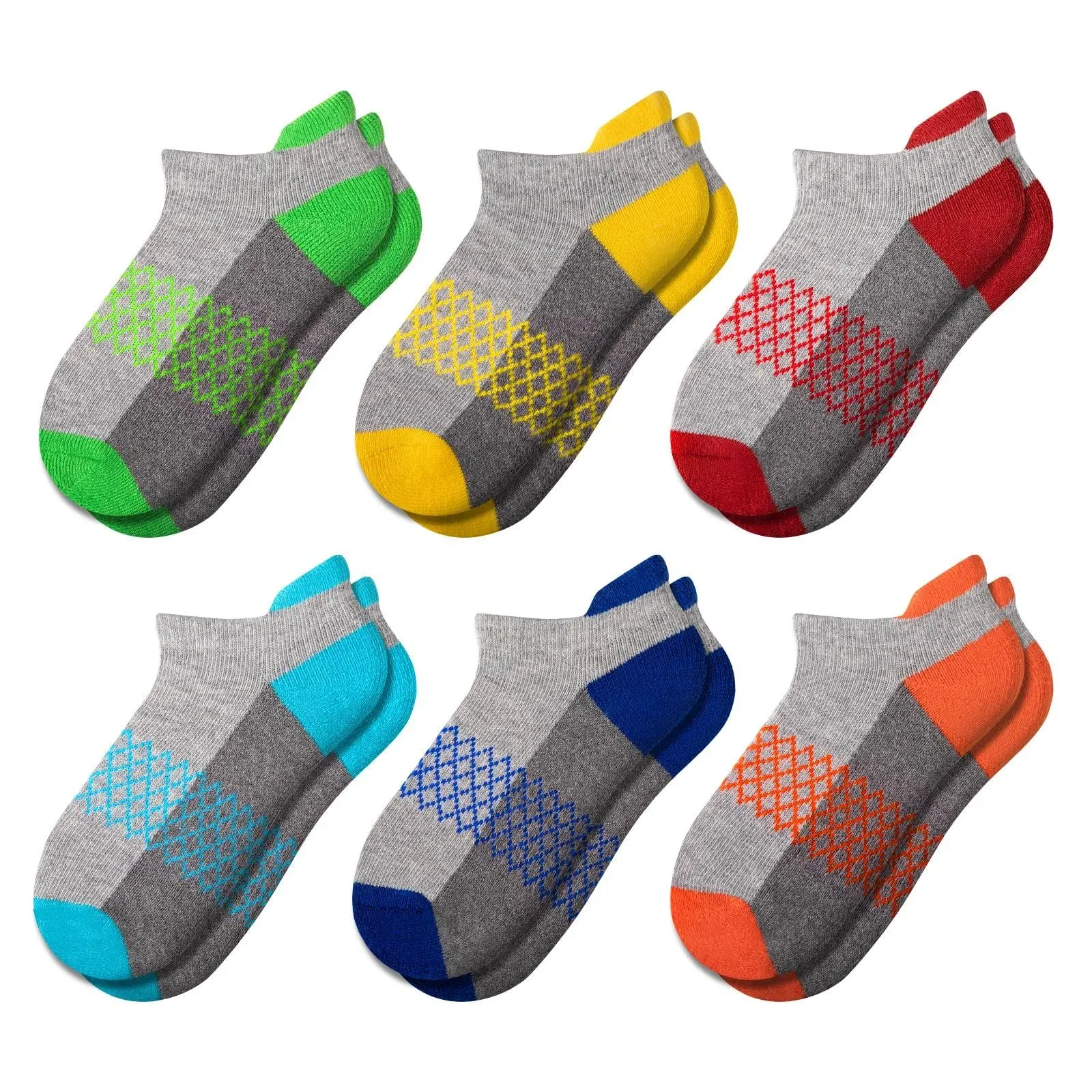 Comfoex Boys Socks 6 Pairs Ankle Athletic Sock Half Cushioned Low Cut Socks for ...