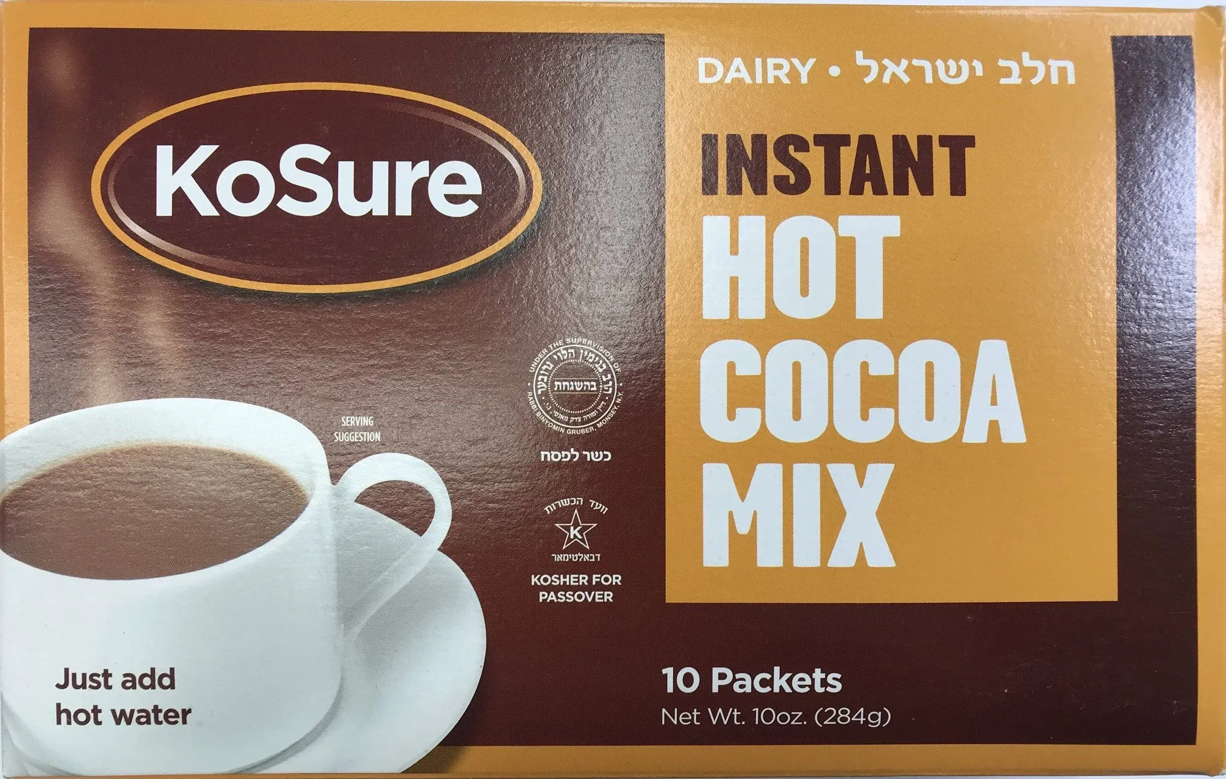 KoSure Instant Hot Cocoa Dairy Chocolate Mix, Kosher, 10 Packets On The Go