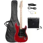 Electric Guitar 39" inch Complete Beginner Starter kit Full Size with 20w Amp,w/Strap,Bag,Guitar Amplifier,Power Wire,Plectrum,Tremolo Bar (Black)