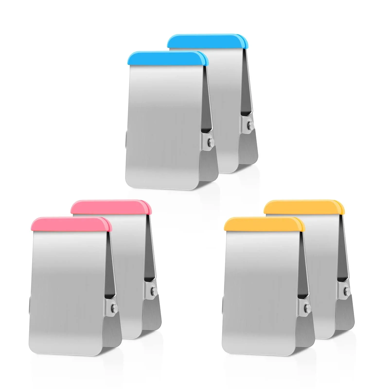 Chip Clips Heavy Duty,12 Pack Chip Bag Clip with Colored Silicone,Stainless Steel Bag Clips for Food Snack, Flat Metal Clamp for Office Kitchen