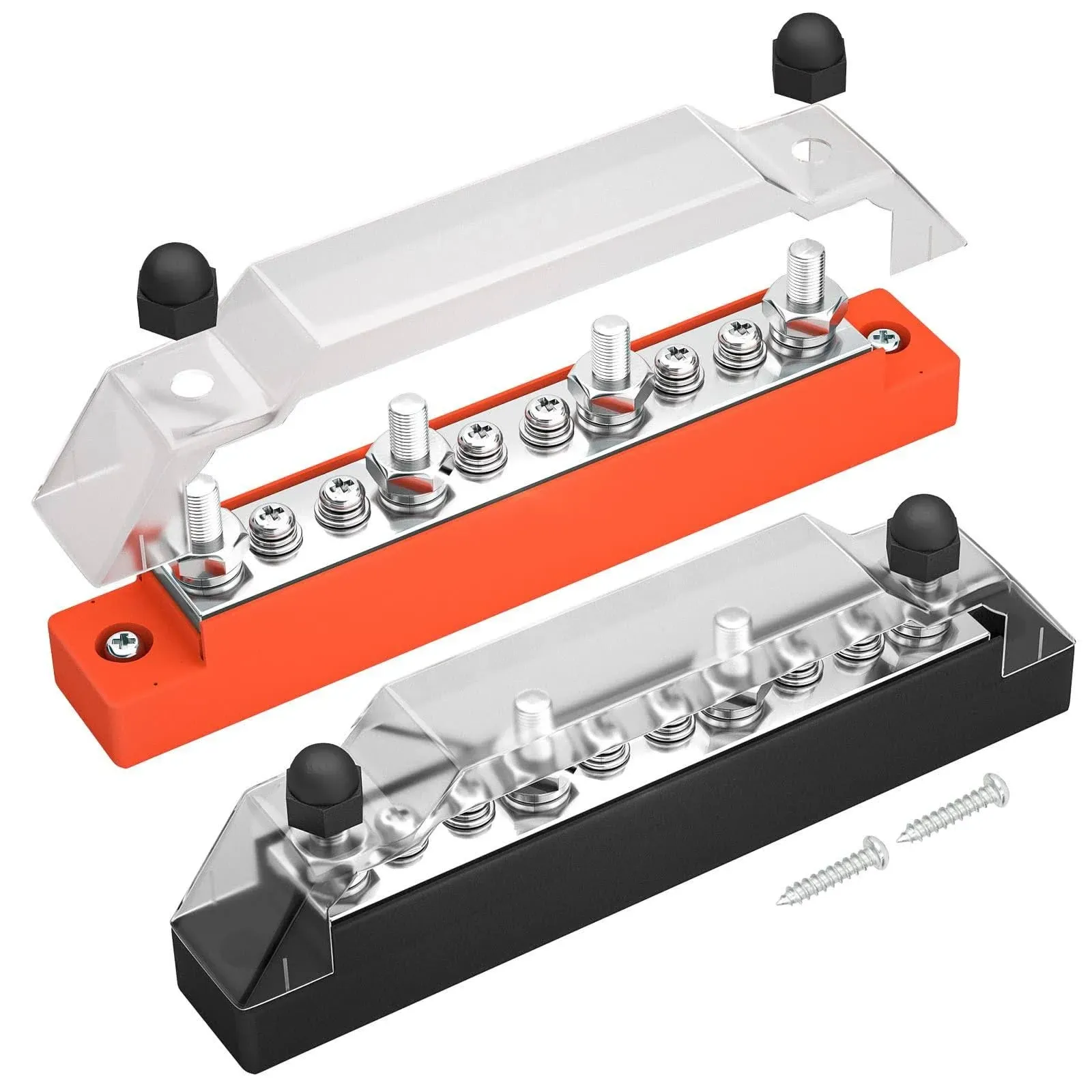 DAIERTEK Power Distribution Block 4 x M6 Terminal Studs, 6 x M4 Terminal Screws Battery Bus Bar for Car Marine Boat (Pair - Positive & Negative)