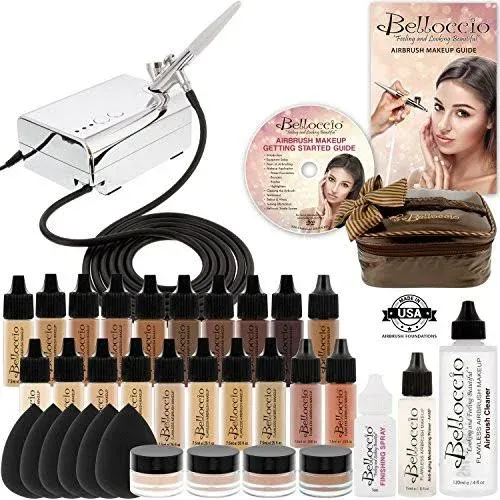 17 Foundation Shades Belloccio Airbrush Cosmetic Makeup System Kit Blush Bronzer