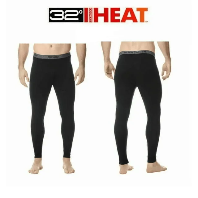 32 Degrees Men&#039;s 2-Pack Heat Performance Thermal Base Layer Pant, Size L, Black