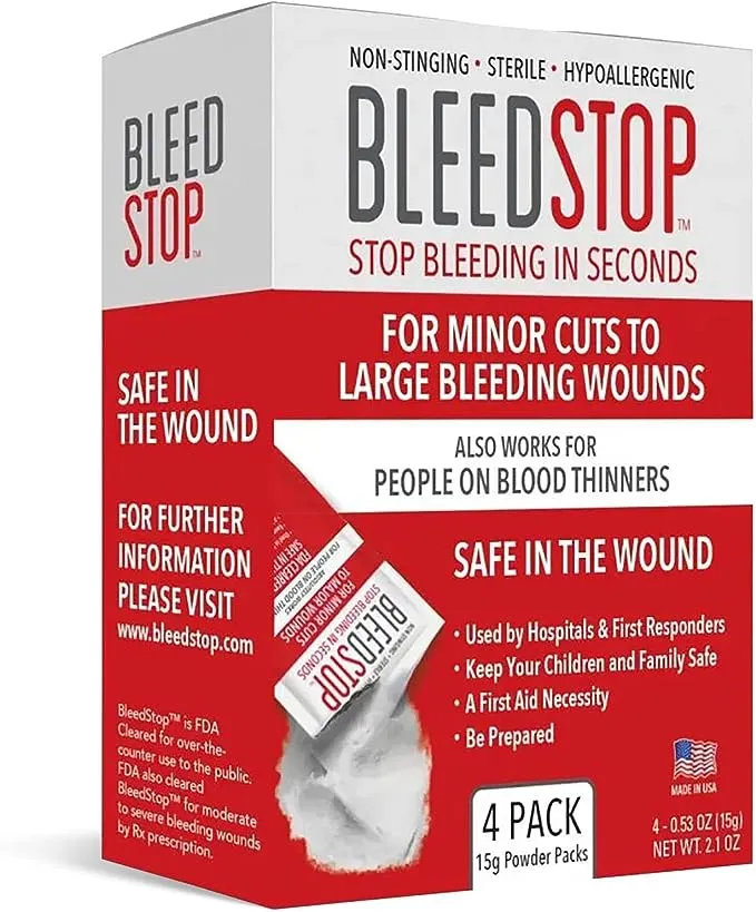 BleedStop First Aid Powder for Blood Clotting, Trauma Kit, Blood Thinner Patients, Camping Safety, and Survival Equipment for Moderate to Severe