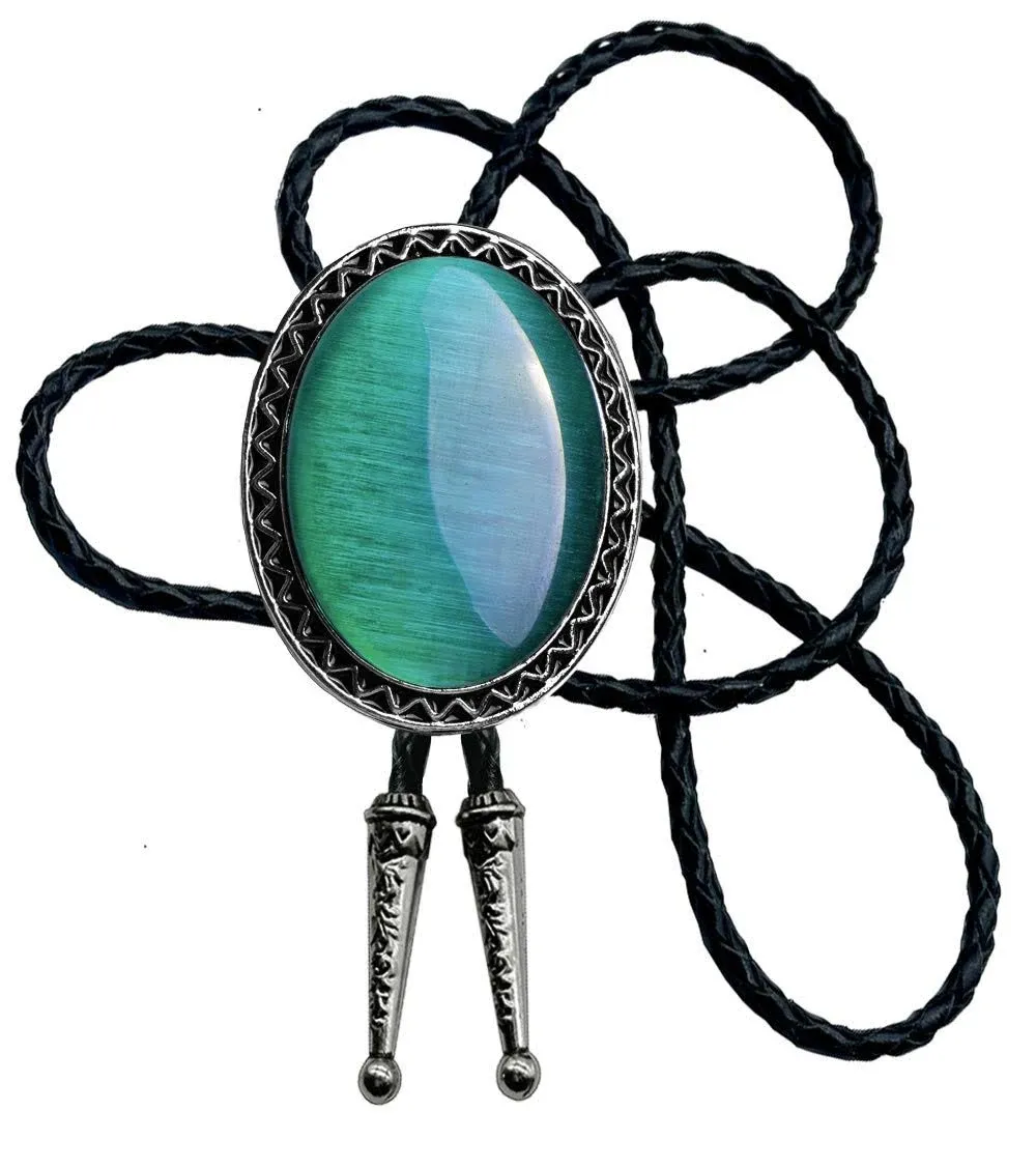 Moranse Bolo Tie with Natural Stone Turquoise Stone Style Genuine and Cowhide ...