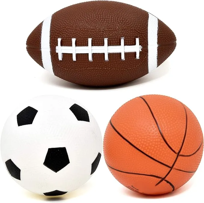 Sports Ball Set with 3 Balls, Includes Kids’ Basketball, Football, and Soccer Ball, Durable PVC Sports Balls for Kids, Great as Sports Party Decorations, Playground Balls, and Gifts