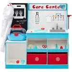 Best Choice Products Pretend Play Doctor's Office, Wooden Medical Center Toy Set for Kids w/ Carrying Case, All Accessories Included, Height Measurer, 2-Piece Costume - Blue