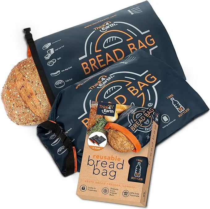 Think4Earth – Bread Bag - Reusable freezer bread bag for homemade bread maker gift giving - Bread Container for Sourdough Loafs Storage, Large Bread Bags for Homemade Bread with Double Lining