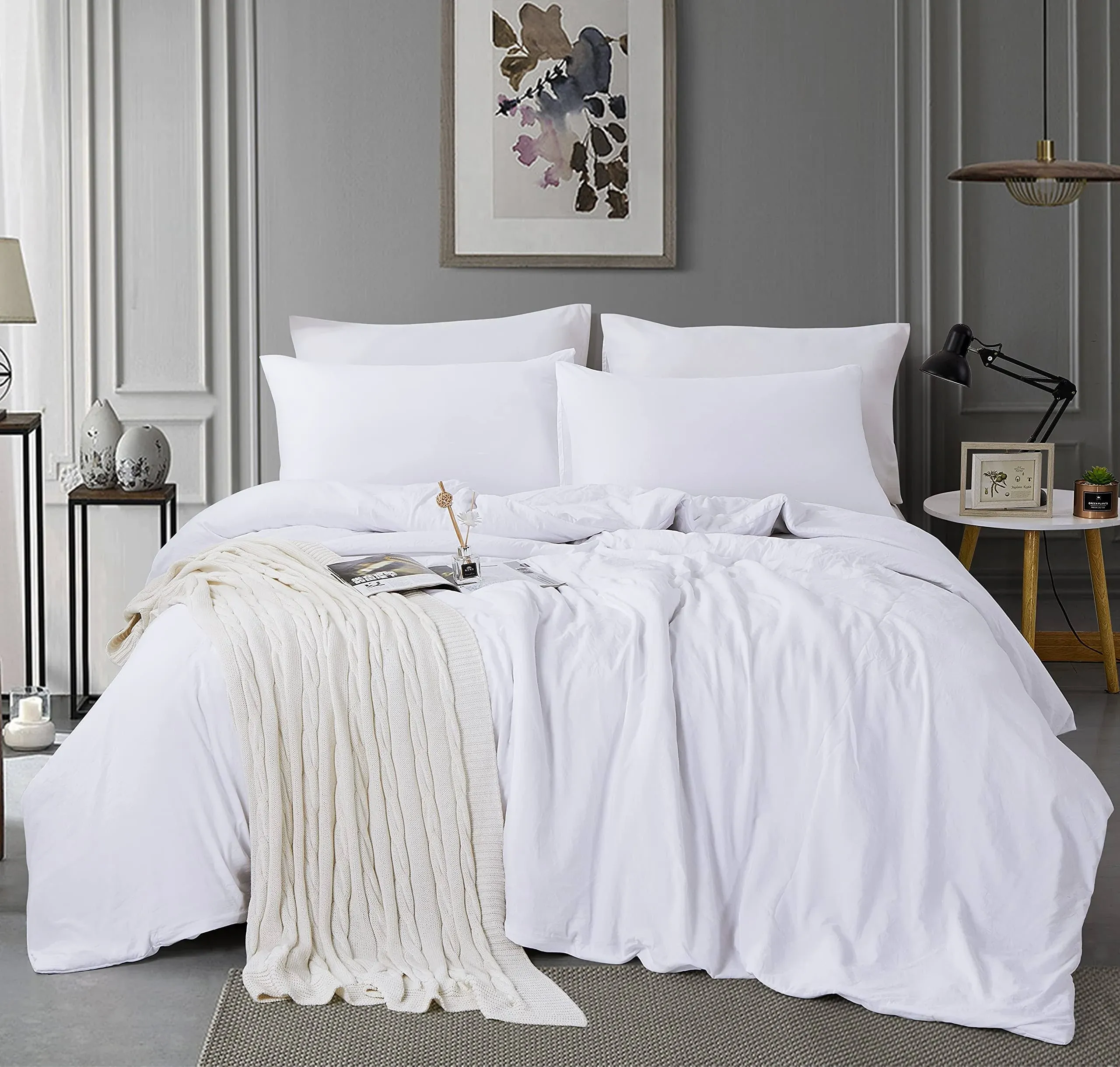 ALAZURIA King Duvet Cover Set 3 Pieces - Super Soft Prewashed - White Comforter ...