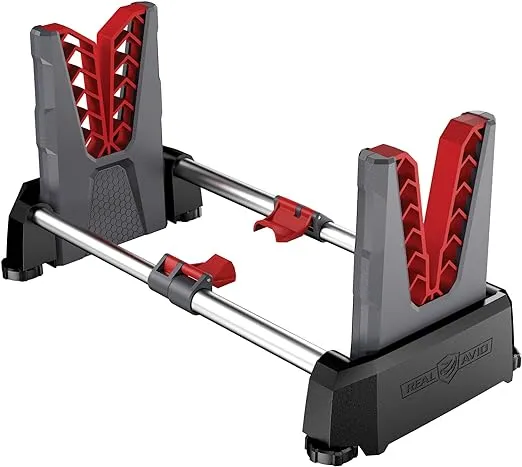 Real Avid Speed Stand | Collapsible Design, Adjustable 10" - 16" Stand for Cleaning & Maintenance | Compact, Portable Range Stand | Lightweight Vise Perfect for Hunting Rifles & Shotguns,Red