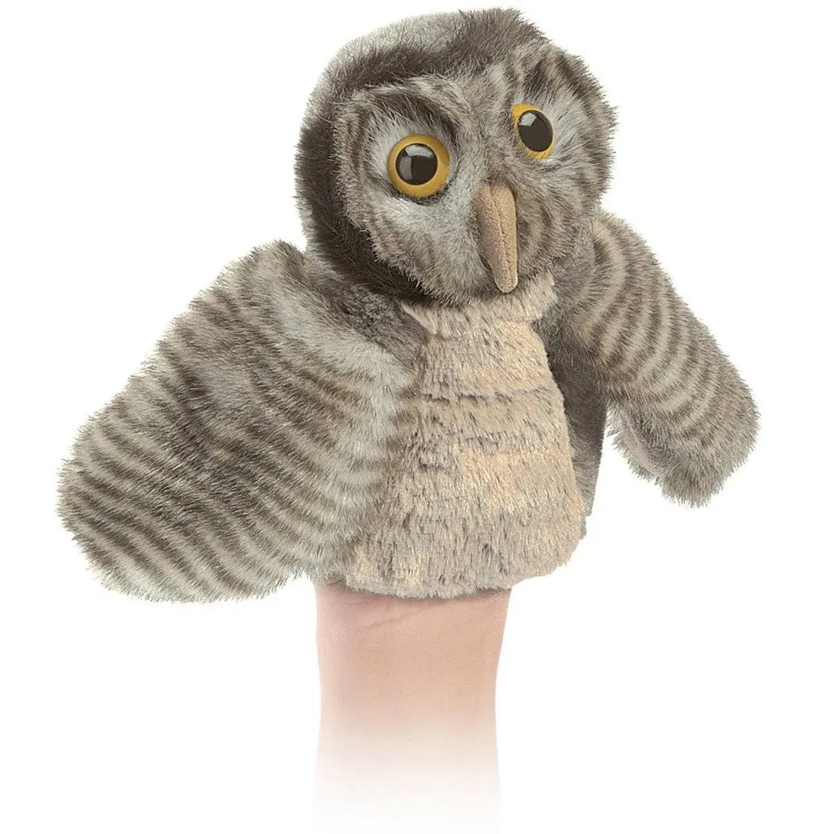 Pair of Folkmanis Little Owl Hand &amp; Barn Owl Finger Plush Puppets 