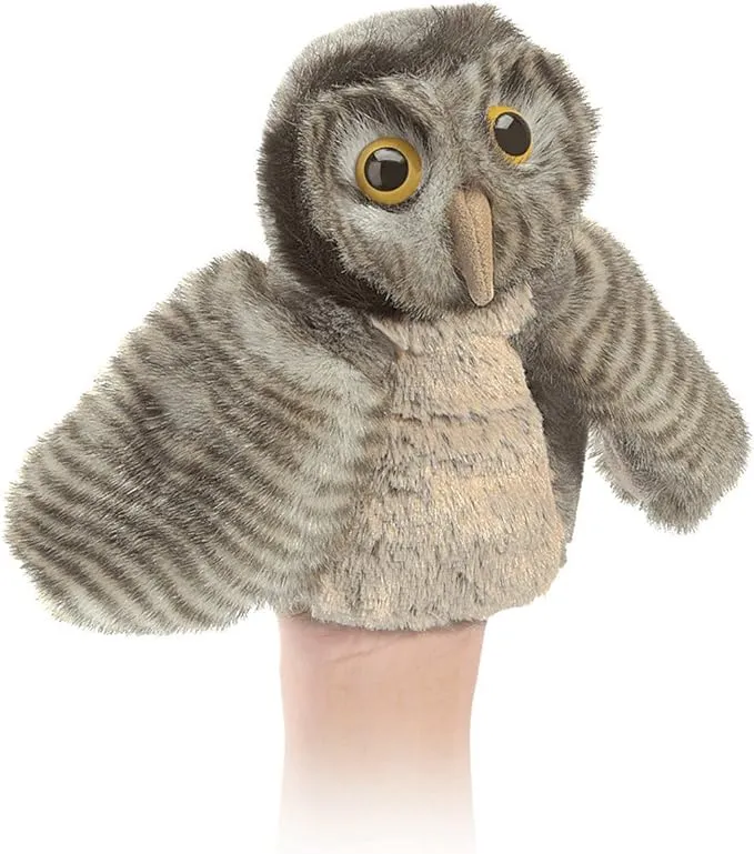 Pair of Folkmanis Little Owl Hand &amp; Barn Owl Finger Plush Puppets 