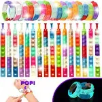 32 PCS Bracelets Glow in The Dark Pop it Fidget Toy, Rainbow Party Favors, Stress Relief Wristband Set, Push Bubbles Sensory Autistic Pack Kids Ages 5 8 12 Adult Student Gift