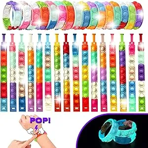 32Pcs Push Pop Bracelet Fidget Toy Stress Relief Sensory Pack,Glow in the Dark