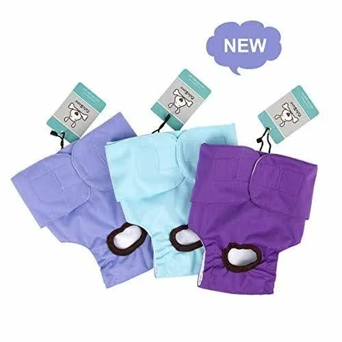 CuteBone Female Dog Diapers Washable Small for Doggie in S, Blue&amp;Purple 3pcs 