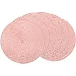 Noctiflorous Round Braided Placemats 15 Inch Round Table Mats Set of 6 for Dining Tables Natural Woven Heat Resistant Place Mats (B Pink)