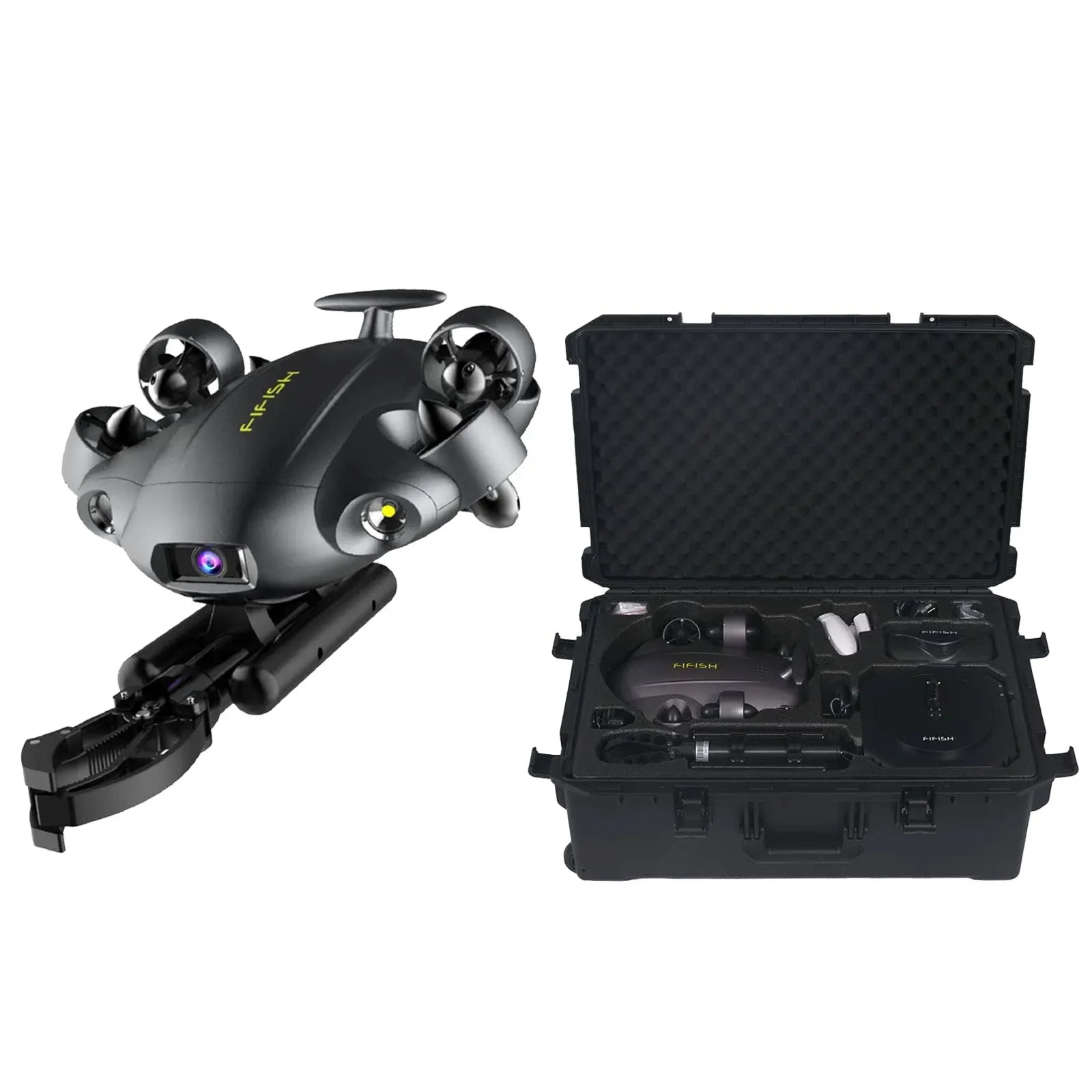 QYSEA FIFISH V6 Expert M200A Underwater Drone with Robotic Arm & Industrial Case, Upgraded ROV with Q-Interface, 4K Camera, VR Control, 6000lm LED, 200M Cable, Omni-Directional Movement