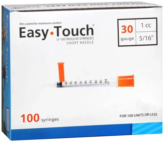 Easy Touch Insulin Syringe, 30G 1cc 5/16-Inch (8mm), 830165, Box of 10